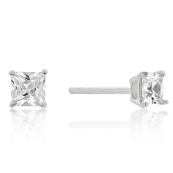 LOVCIA Elegant 4mm Princess Cut Cubic Zirconia Sterling Silver Stud Earrings