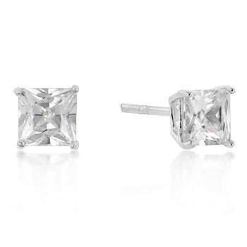 LOVCIA Sterling Silver 5mm Princess Cut Cubic Zirconia Stud Earrings