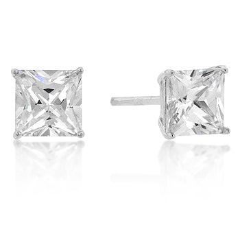 LOVCIA Elegant 6mm Princess Cut Cubic Zirconia Stud Earrings in Sterling Silver