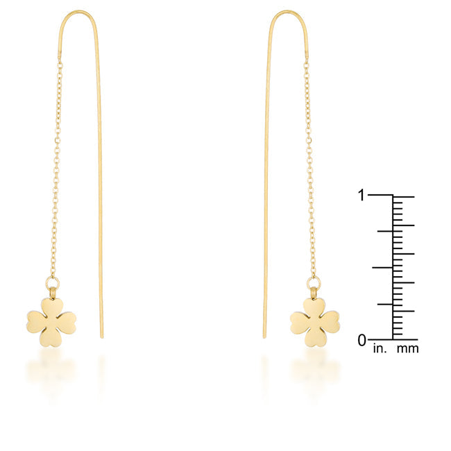 LOVCIA Elegant Gold Clover Stainless Steel Drop Earrings