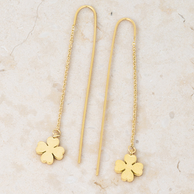 LOVCIA Elegant Gold Clover Stainless Steel Drop Earrings