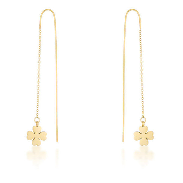 LOVCIA Elegant Gold Clover Stainless Steel Drop Earrings