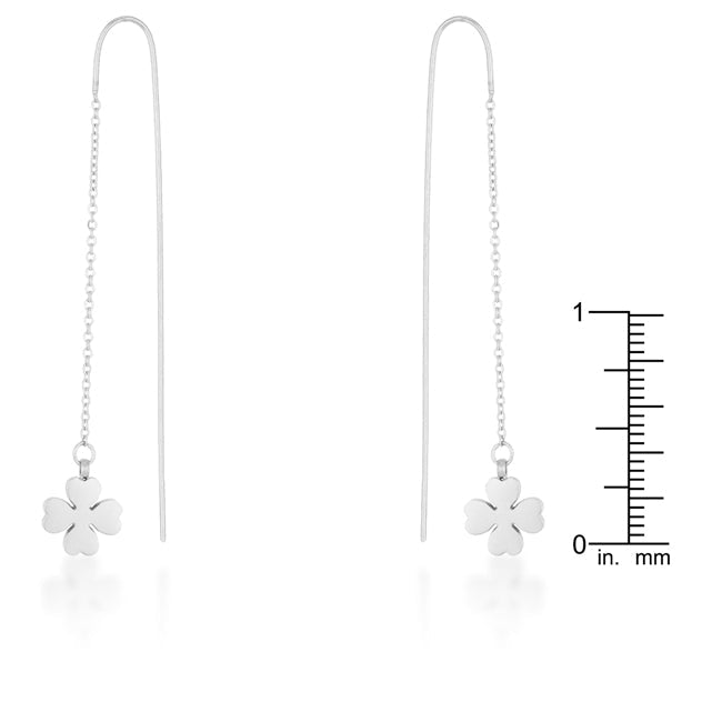 LOVCIA Rhodium-Plated Stainless Steel Clover Drop Earrings by Patricia