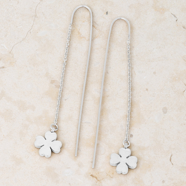 LOVCIA Rhodium-Plated Stainless Steel Clover Drop Earrings by Patricia