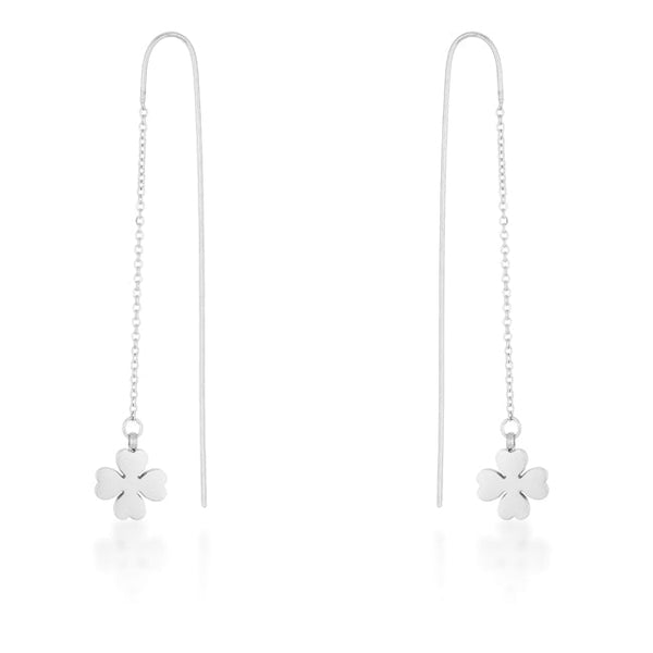 LOVCIA Rhodium-Plated Stainless Steel Clover Drop Earrings by Patricia