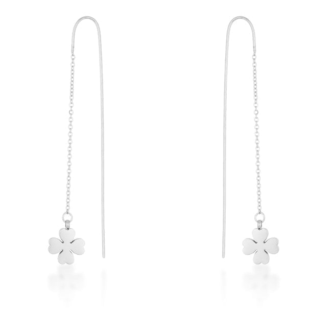 LOVCIA Rhodium-Plated Stainless Steel Clover Drop Earrings by Patricia