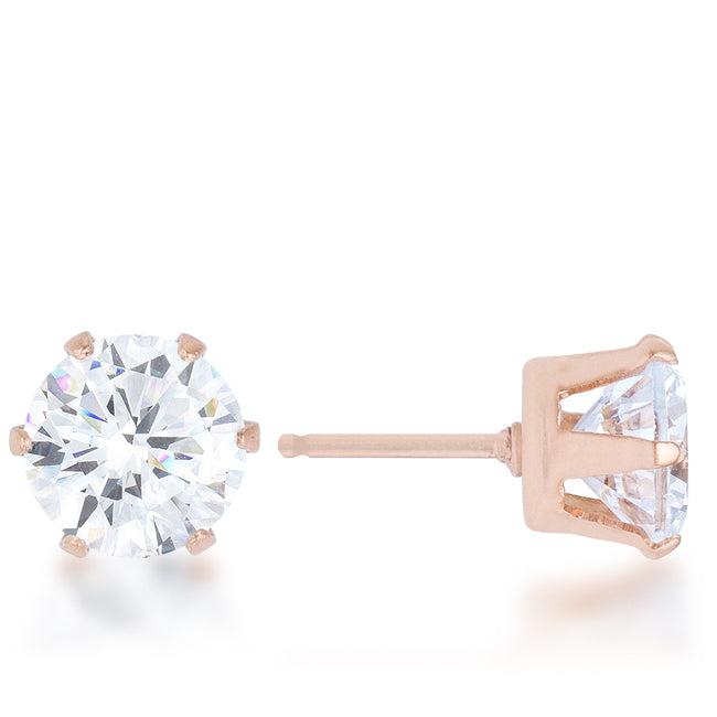 LOVCIA Elegant 3.4ct CZ Rose Gold Prong-Set Stud Earrings