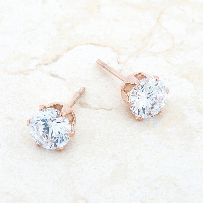 LOVCIA Elegant 3.4ct CZ Rose Gold Prong-Set Stud Earrings