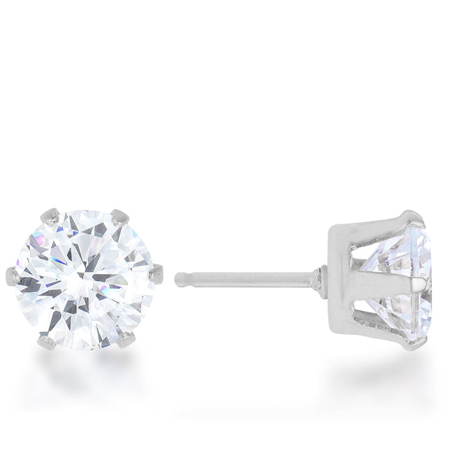 LOVCIA Elegant 3.4ct CZ Rhodium-Plated Stainless Steel Stud Earrings