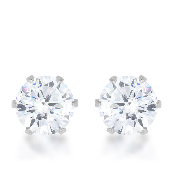 LOVCIA Elegant 3.4ct CZ Rhodium-Plated Stainless Steel Stud Earrings