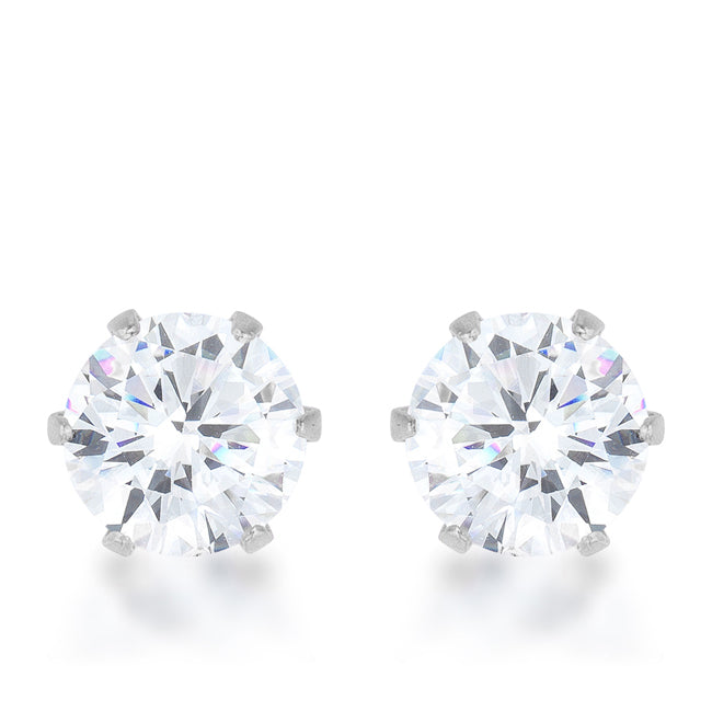 LOVCIA Elegant 3.4ct CZ Rhodium-Plated Stainless Steel Stud Earrings