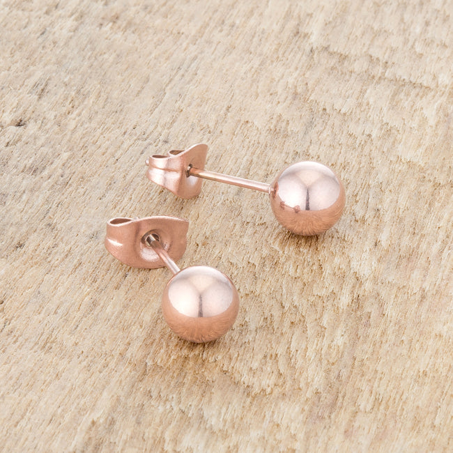 LOVCIA Elegant Rose Gold-Plated Sphere Stud Earrings