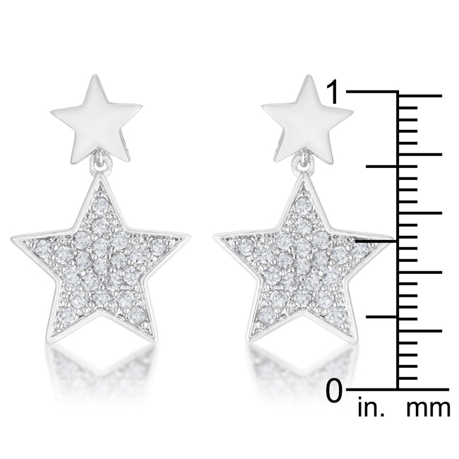 LOVCIA Bianca Rhodium Star Drop Earrings with 0.5ct CZ Stones