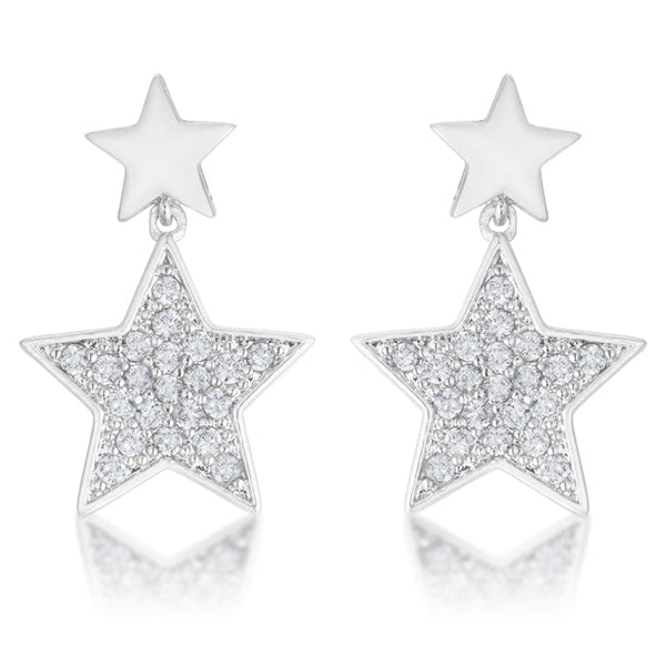 LOVCIA Bianca Rhodium Star Drop Earrings with 0.5ct CZ Stones