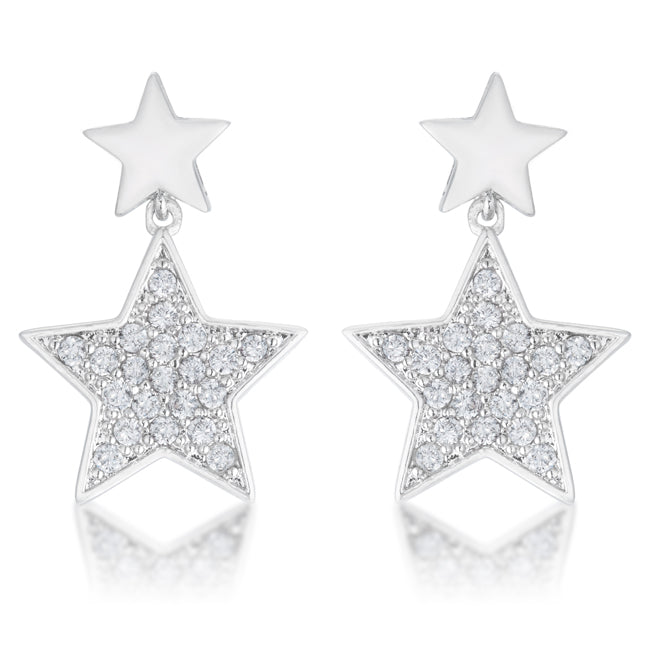 LOVCIA Bianca Rhodium Star Drop Earrings with 0.5ct CZ Stones