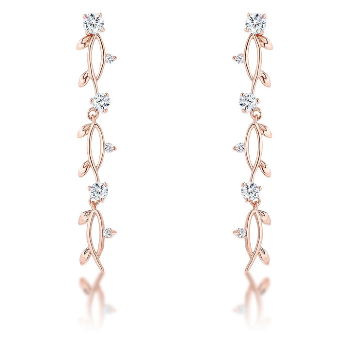 LOVCIA Elegant 1.1Ct Rose Gold Vine Design Dangling Earrings