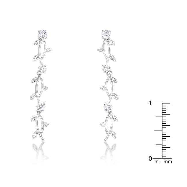 LOVCIA Elegant 1.1Ct Round Cut Rhodium-Plated Vine Earrings