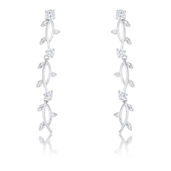 LOVCIA Elegant 1.1Ct Round Cut Rhodium-Plated Vine Earrings