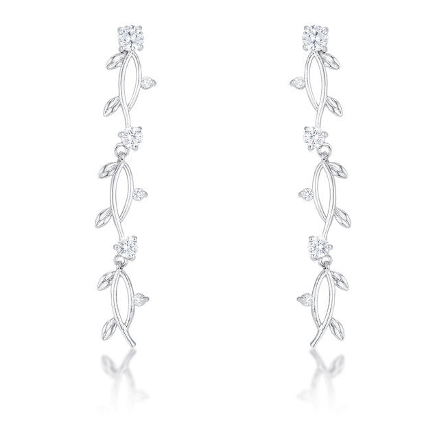 LOVCIA Elegant 1.1Ct Round Cut Rhodium-Plated Vine Earrings