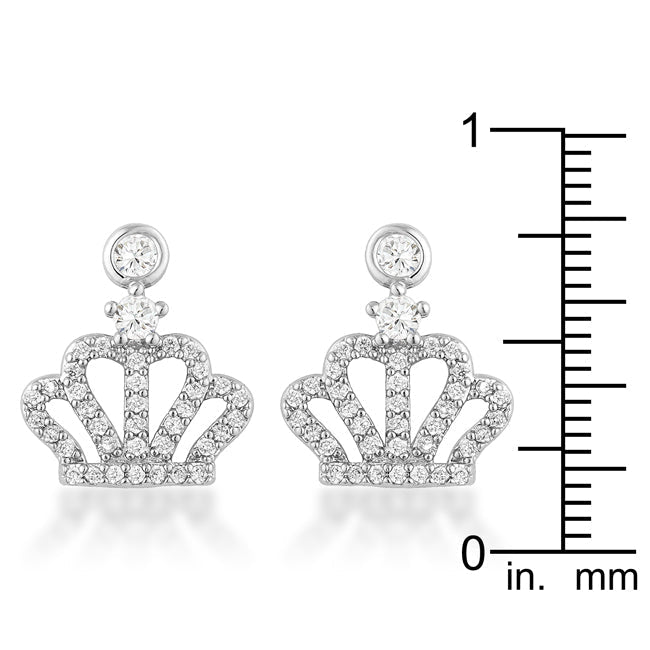 LOVCIA 0.5 Ct Rhodium-Plated Bezel Drop Crown Earrings with Pave CZ