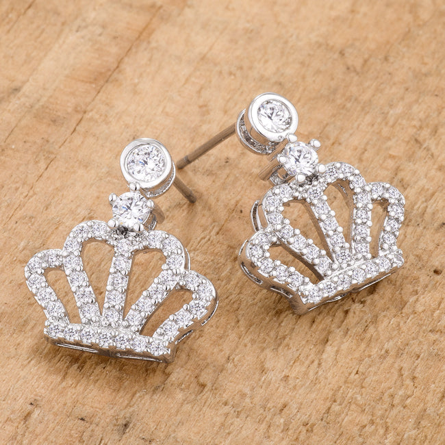 LOVCIA 0.5 Ct Rhodium-Plated Bezel Drop Crown Earrings with Pave CZ