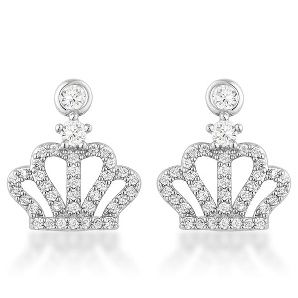 LOVCIA 0.5 Ct Rhodium-Plated Bezel Drop Crown Earrings with Pave CZ