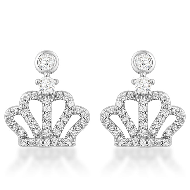 LOVCIA 0.5 Ct Rhodium-Plated Bezel Drop Crown Earrings with Pave CZ