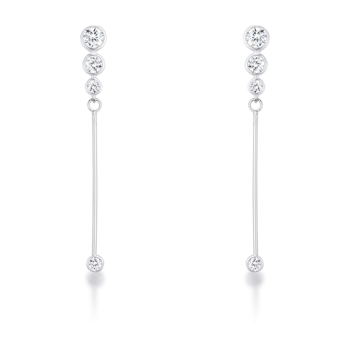 LOVCIA Elegant 1.2Ct Rhodium Plated Graduated Drop Cubic Zirconia Earrings