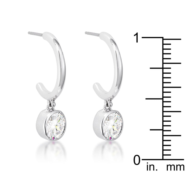 LOVCIA 7mm CZ Bezel Set Rhodium Plated Drop Earrings