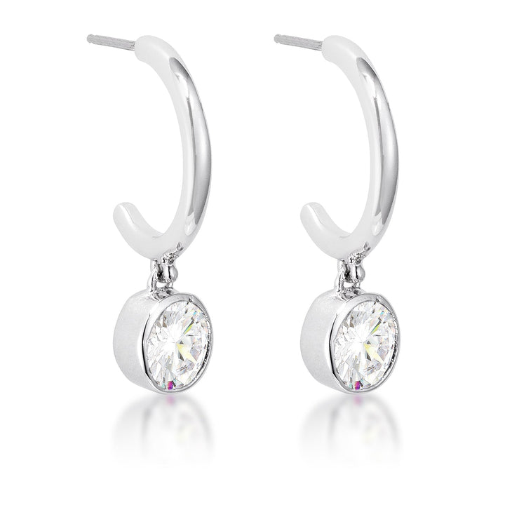 LOVCIA 7mm CZ Bezel Set Rhodium Plated Drop Earrings