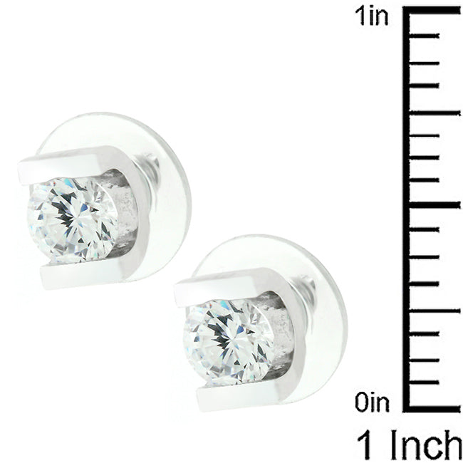 LOVCIA Elegant Rhodium-Plated Cubic Zirconia Stud Earrings