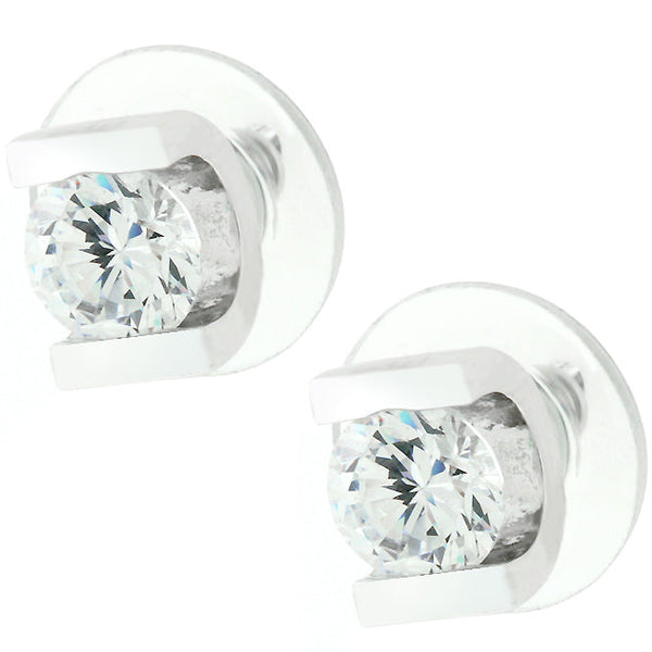 LOVCIA Elegant Rhodium-Plated Cubic Zirconia Stud Earrings