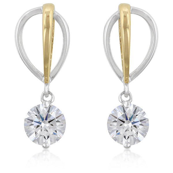 LOVCIA Elegant Two-Tone Cubic Zirconia Rhodium-Plated Drop Earrings