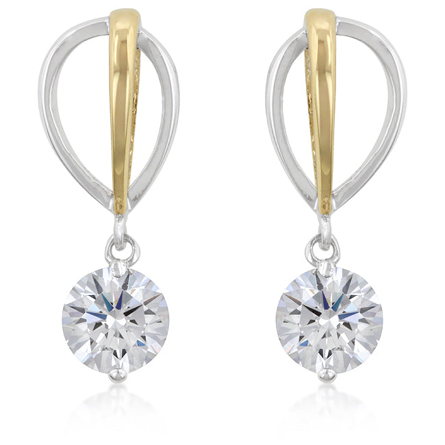 LOVCIA Elegant Two-Tone Cubic Zirconia Rhodium-Plated Drop Earrings