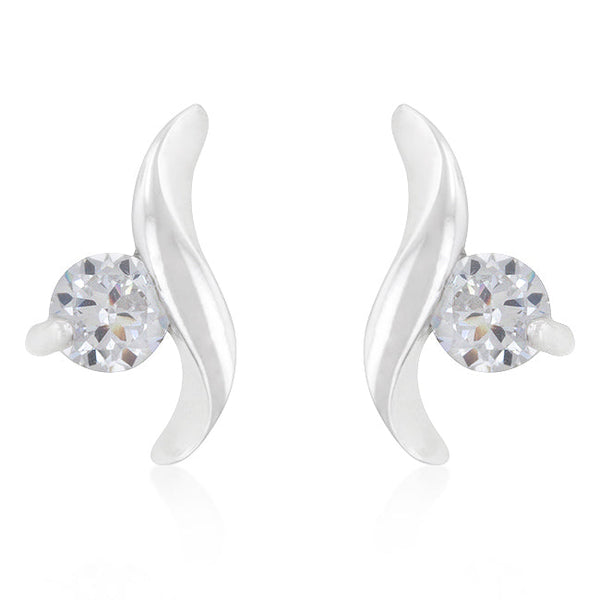 LOVCIA Elegant Twisting Solitaire CZ Rhodium Earrings