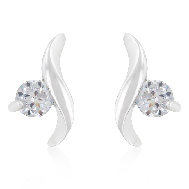 LOVCIA Elegant Twisting Solitaire CZ Rhodium Earrings