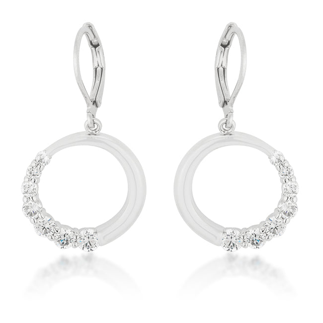 LOVCIA Elegant Rhodium-Plated Cubic Zirconia Circle Stud Earrings