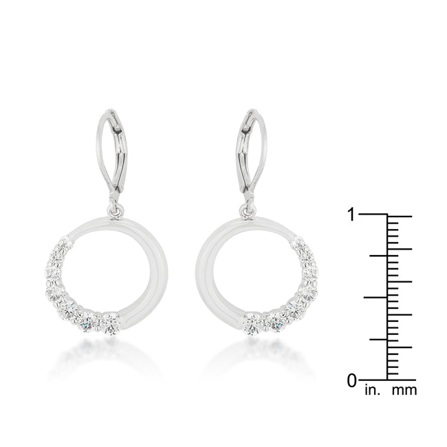 LOVCIA Elegant Rhodium-Plated Cubic Zirconia Circle Stud Earrings