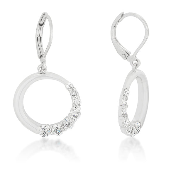 LOVCIA Elegant Rhodium-Plated Cubic Zirconia Circle Stud Earrings