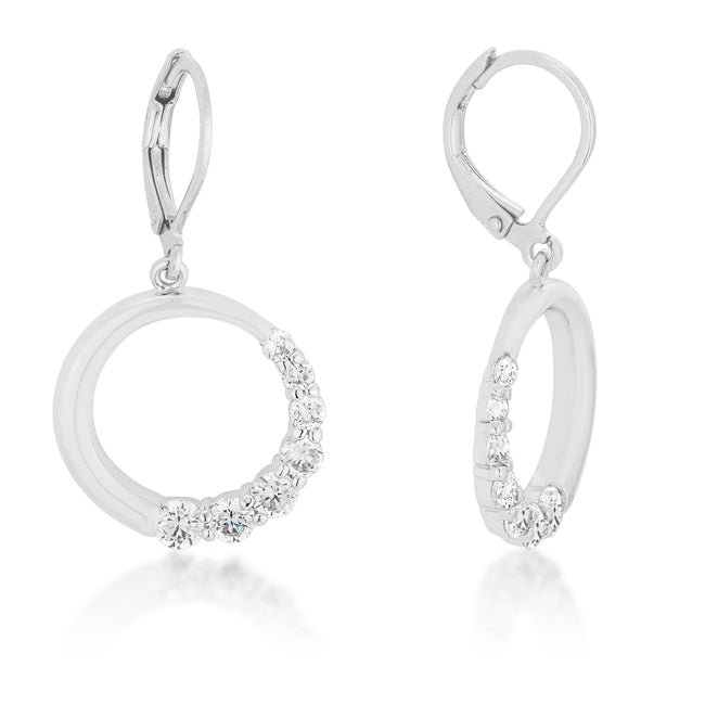 LOVCIA Elegant Rhodium-Plated Cubic Zirconia Circle Stud Earrings