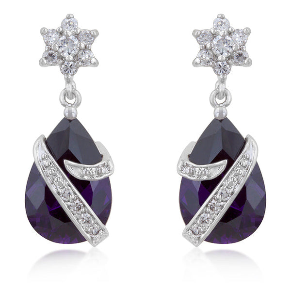 LOVCIA Elegant Platinum-Luster Amethyst Drop Earrings