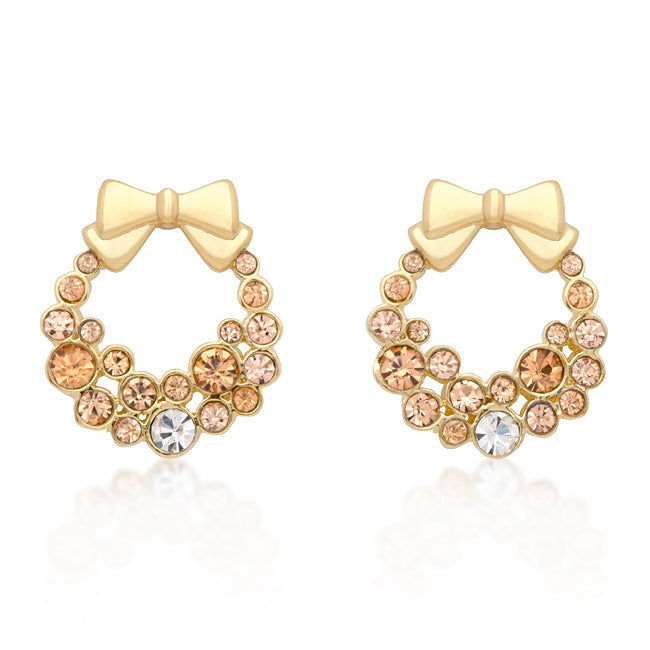 LOVCIA Elegant Holiday Wreath Crystal Earrings in Champagne