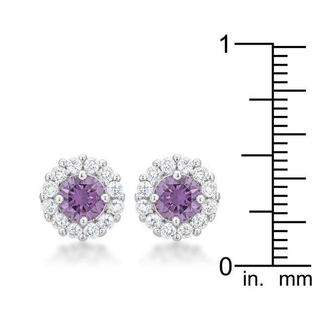 LOVCIA Elegant Purple Bridal Earrings with Rhodium Finish