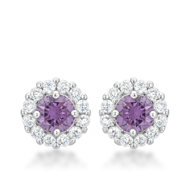 LOVCIA Elegant Purple Bridal Earrings with Rhodium Finish