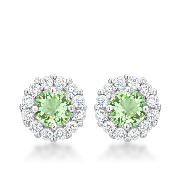 LOVCIA Peridot Elegance Bridal Earrings with Rhodium Finish