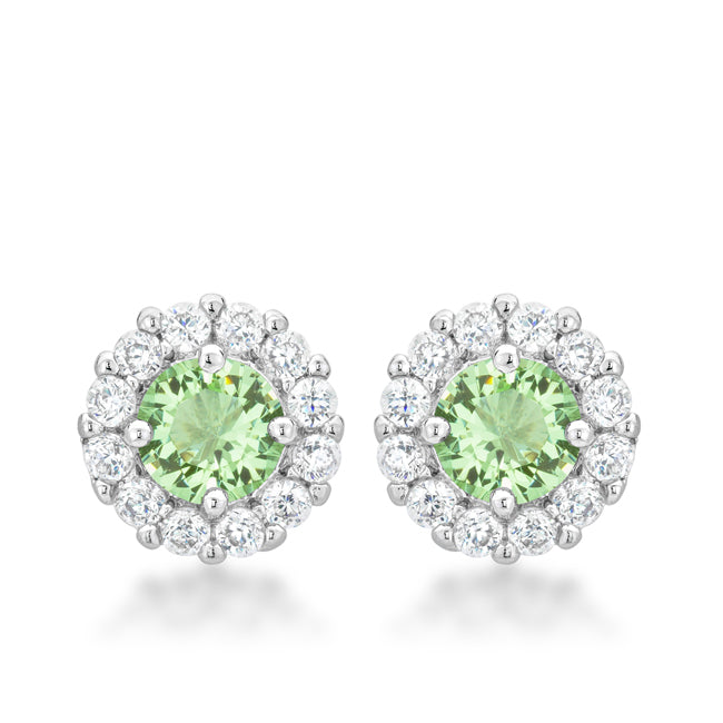 LOVCIA Peridot Elegance Bridal Earrings with Rhodium Finish