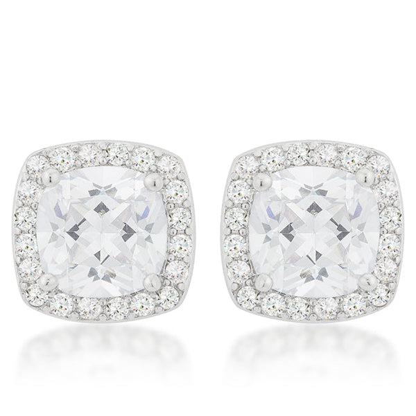 LOVCIA Halo Cushion-Cut Rhodium Earrings