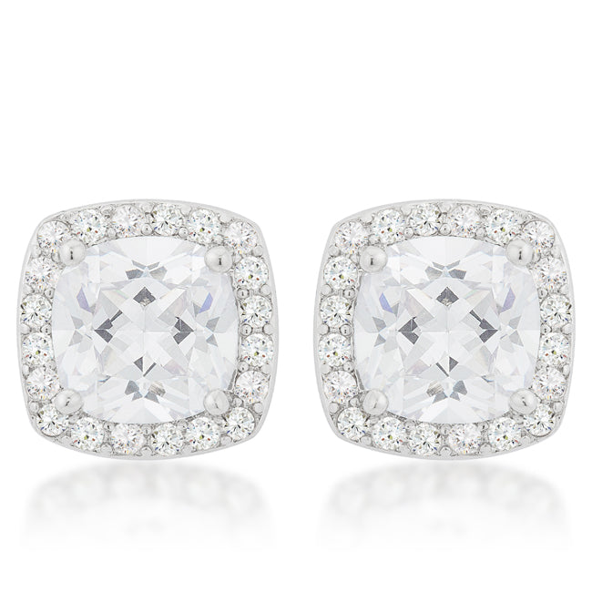 LOVCIA Halo Cushion-Cut Rhodium Earrings