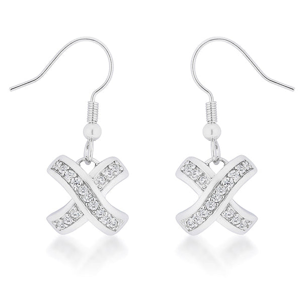 LOVCIA Elegant Rhodium-Plated Pave Drop Earrings