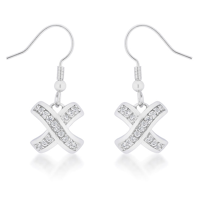 LOVCIA Elegant Rhodium-Plated Pave Drop Earrings